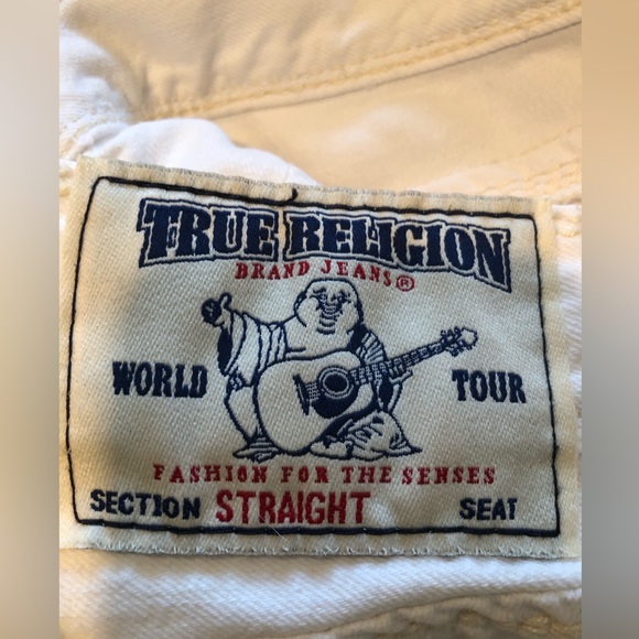 True Religion White and Cream Straight Jeans with blue stitching accents 34 x 32 - Picture 7 of 10